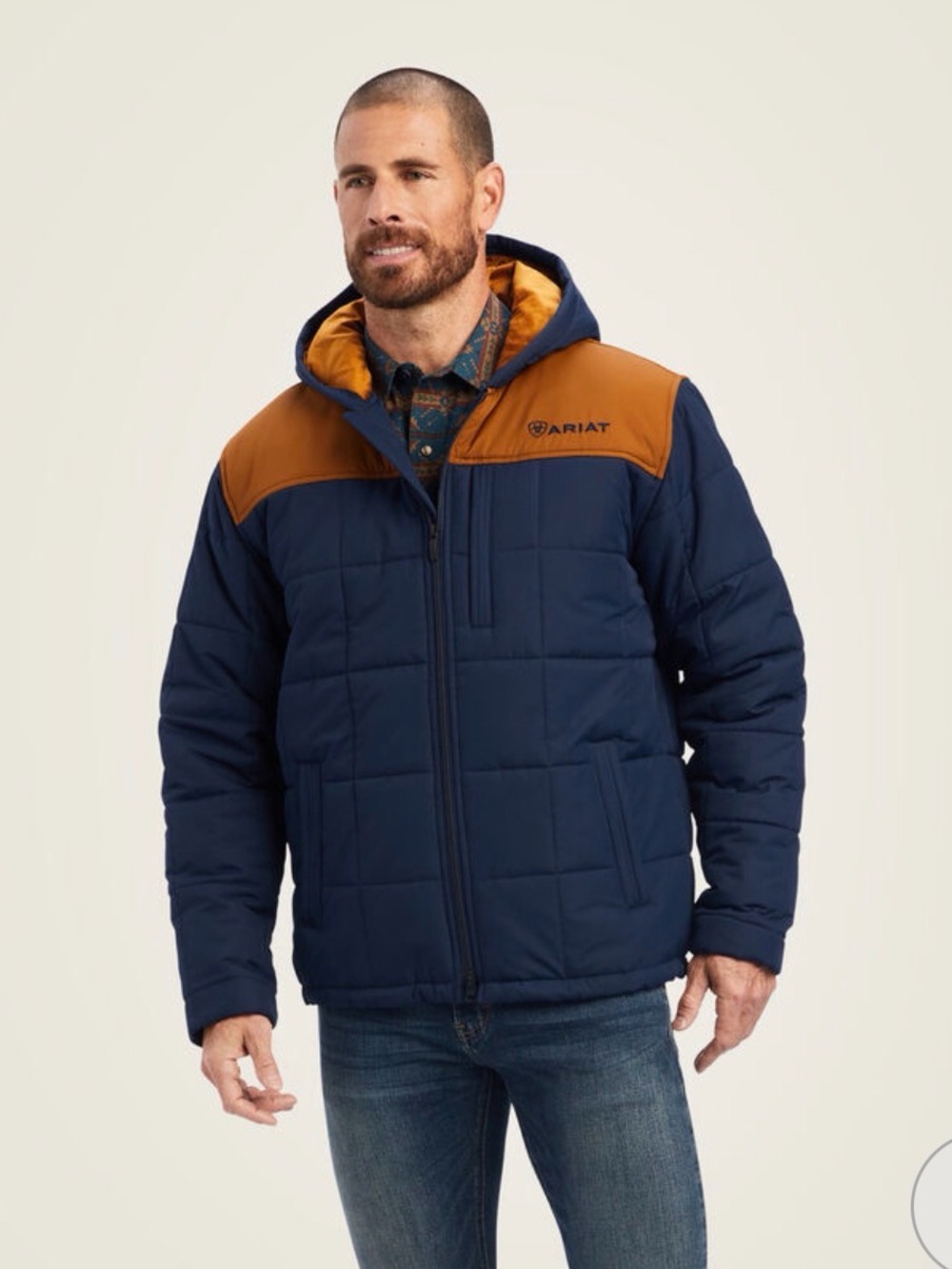 Ariat Navy Crius Jacket with Brown Shoulder Yoke